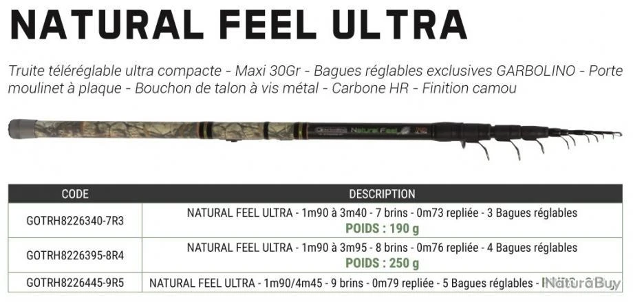 Natural Feel Ultra 3m40 Max 30 G Canne Truite Telereglable Garbolino – Image 2
