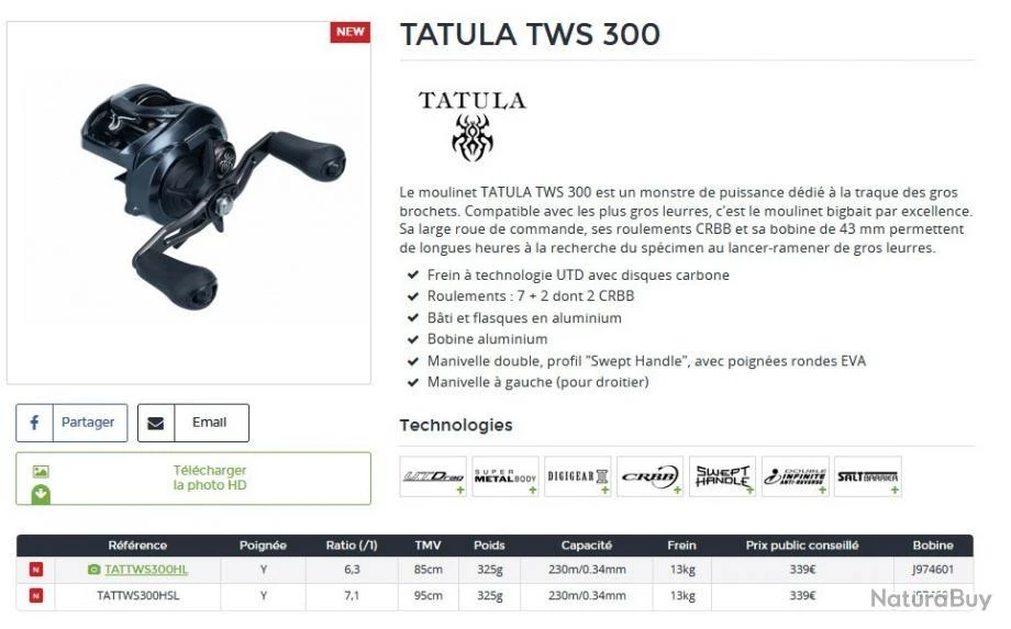 Tatula TWS 300 HL Moulinet Bait Casting Daiwa – Image 2